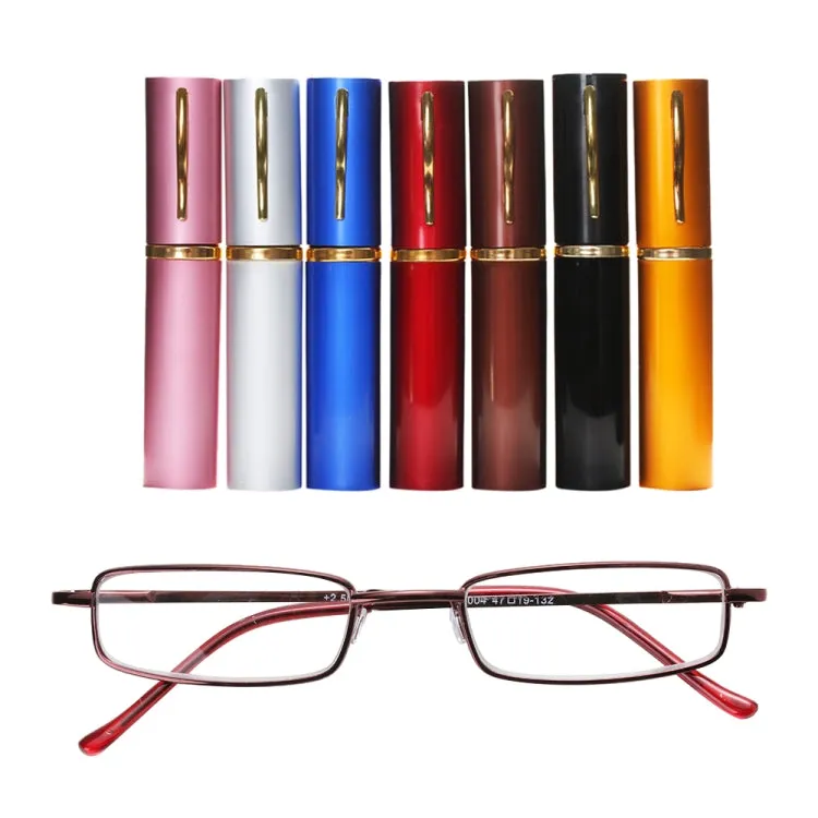 Reading Glasses Metal Spring Foot Portable Presbyopic Glasses with Tube Case  1.00D(Blue)
