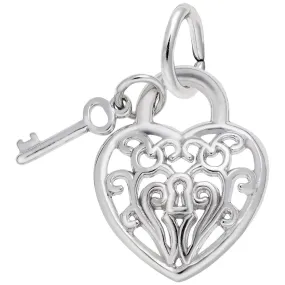 Rembrandt Charms - Filigree Heart & Key Charm - 8364