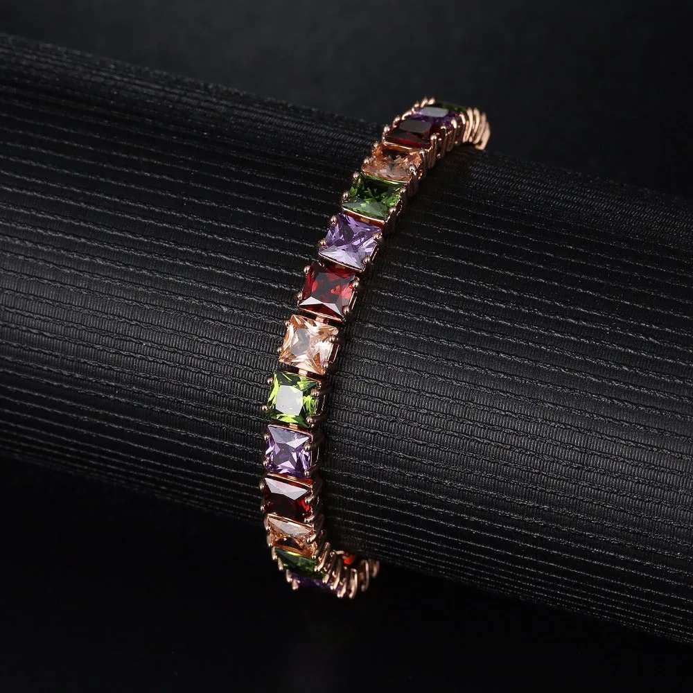 Rose Gold Multi-Color Gemstone Tennis Bracelet  7"