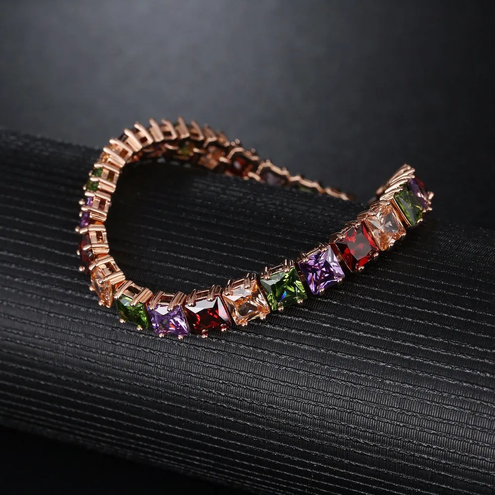Rose Gold Multi-Color Gemstone Tennis Bracelet  7"