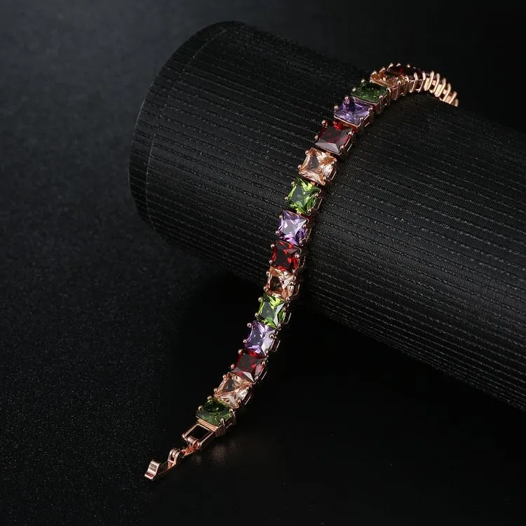 Rose Gold Multi-Color Gemstone Tennis Bracelet  7"