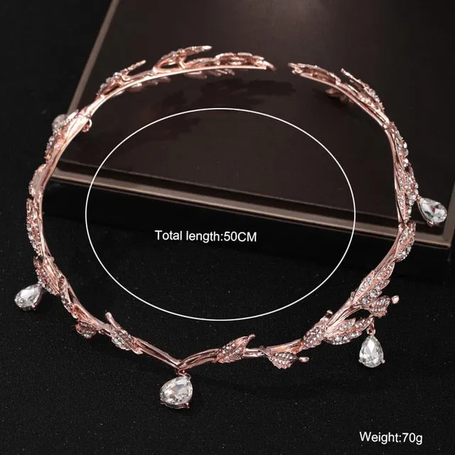 Rose Gold Wedding Crystal Pearl Flower Bridal Headband