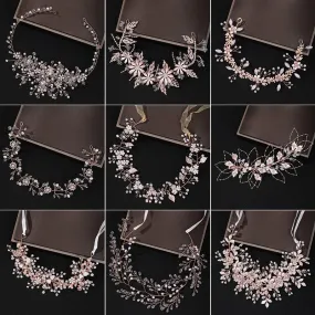 Rose Gold Wedding Crystal Pearl Flower Bridal Headband