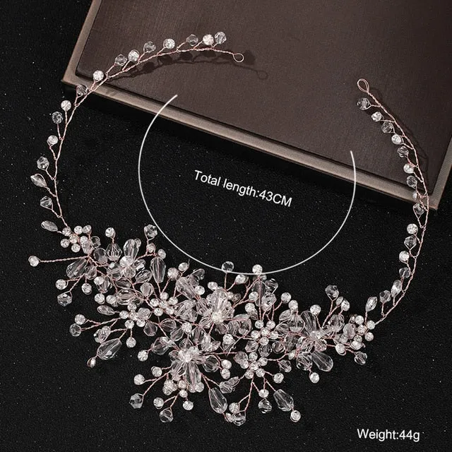 Rose Gold Wedding Crystal Pearl Flower Bridal Headband