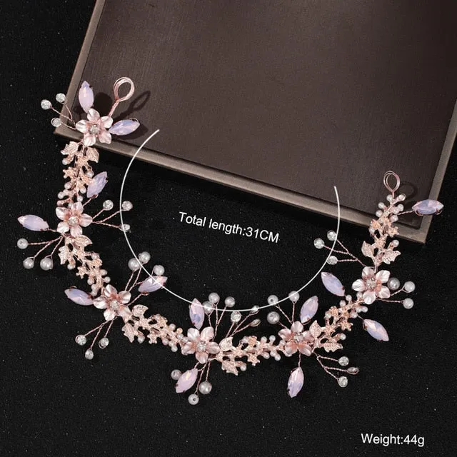 Rose Gold Wedding Crystal Pearl Flower Bridal Headband