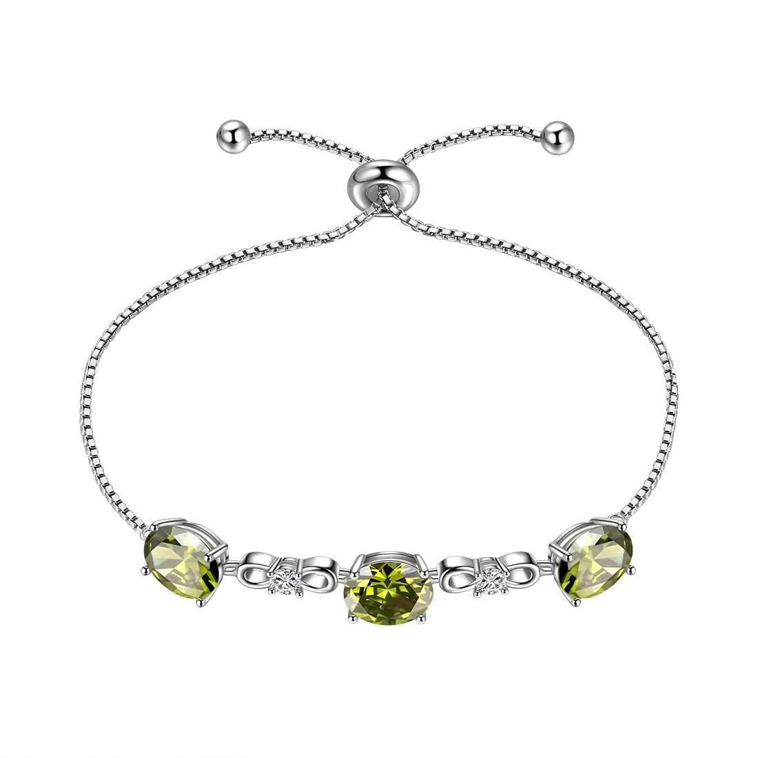 Round Birthstone August Peridot Bracelet Women Girls Jewelry Birthday Gift Sterling Silver