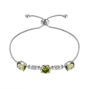 Round Birthstone August Peridot Bracelet Women Girls Jewelry Birthday Gift Sterling Silver