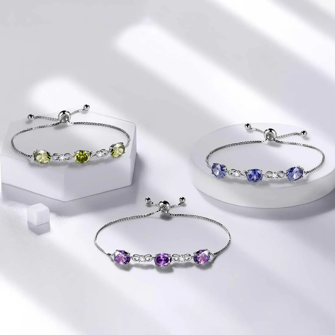 Round Birthstone August Peridot Bracelet Women Girls Jewelry Birthday Gift Sterling Silver