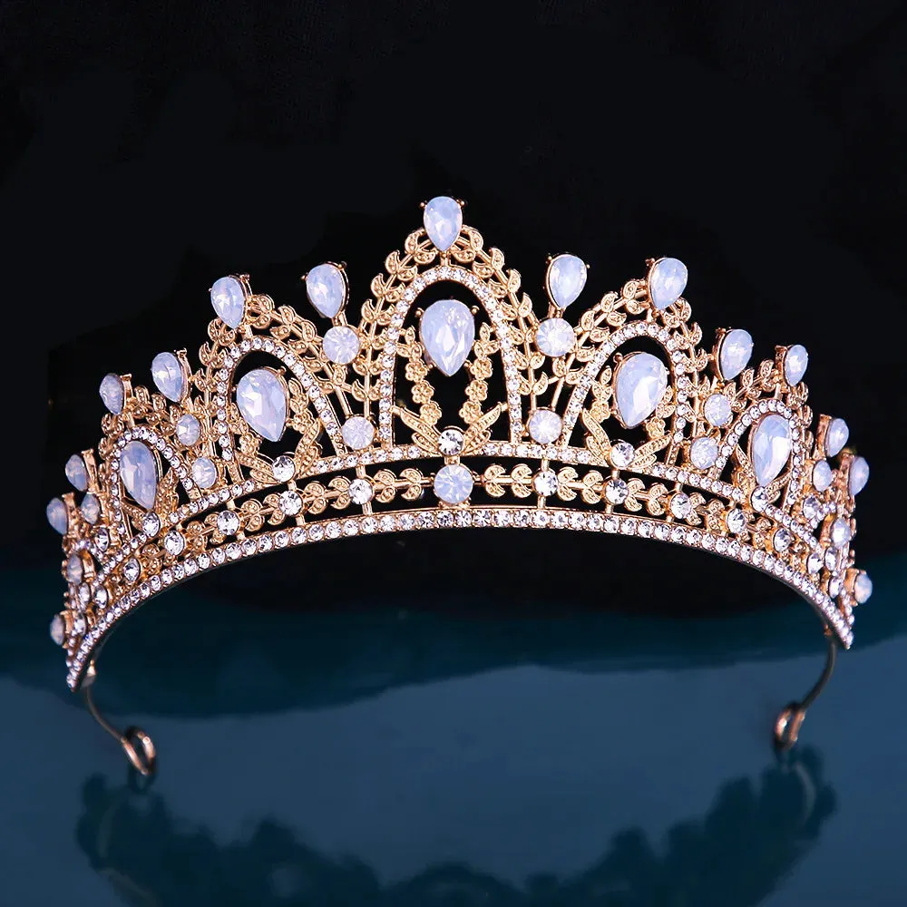 Royal Crystal Opal Wedding Tiara Crown Party Hair Jewelry Accessory