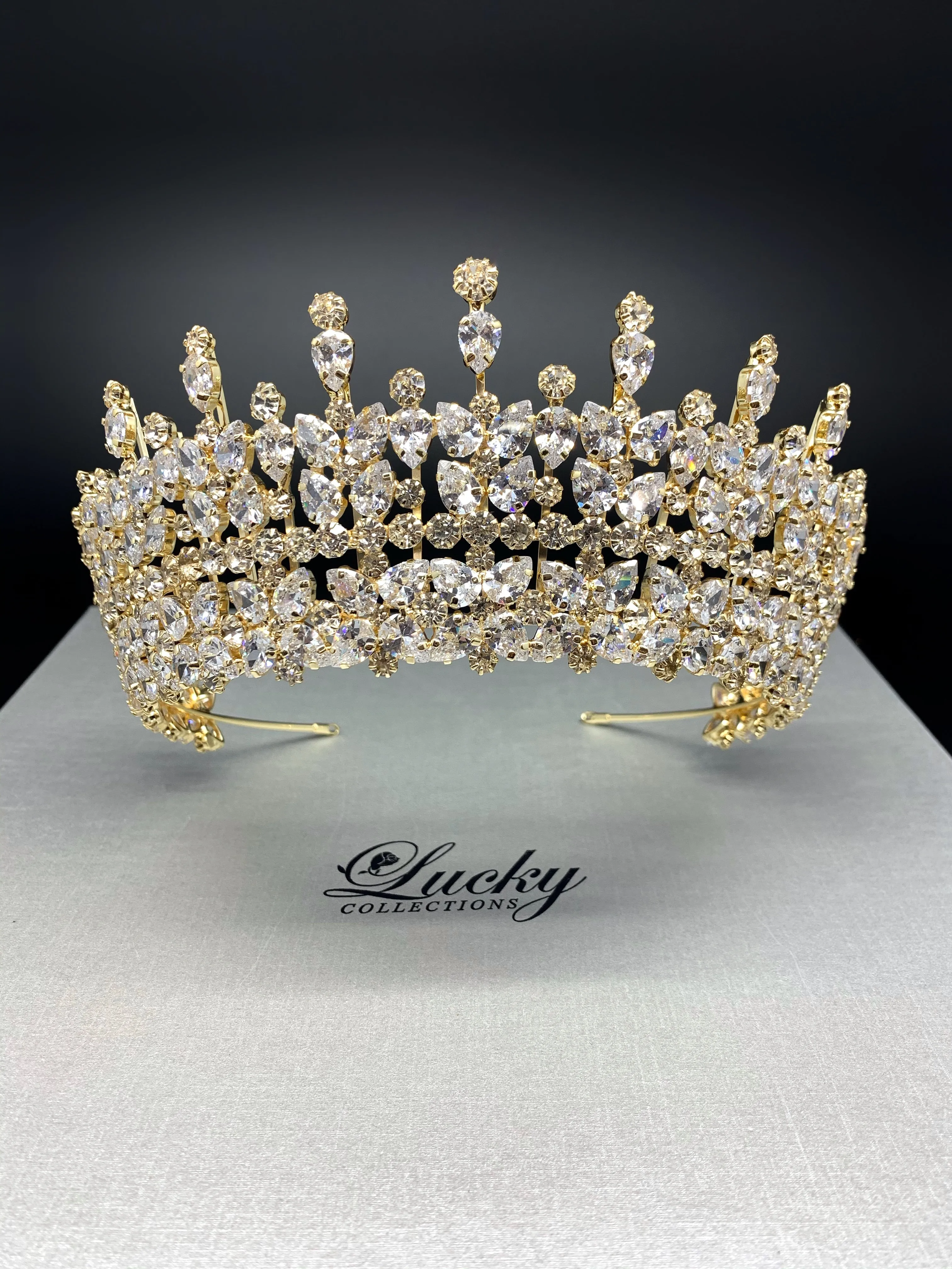 Royal Cubic Zirconia Bridal, Quinceanera Tiara, Marquise and Tear Drop CZ