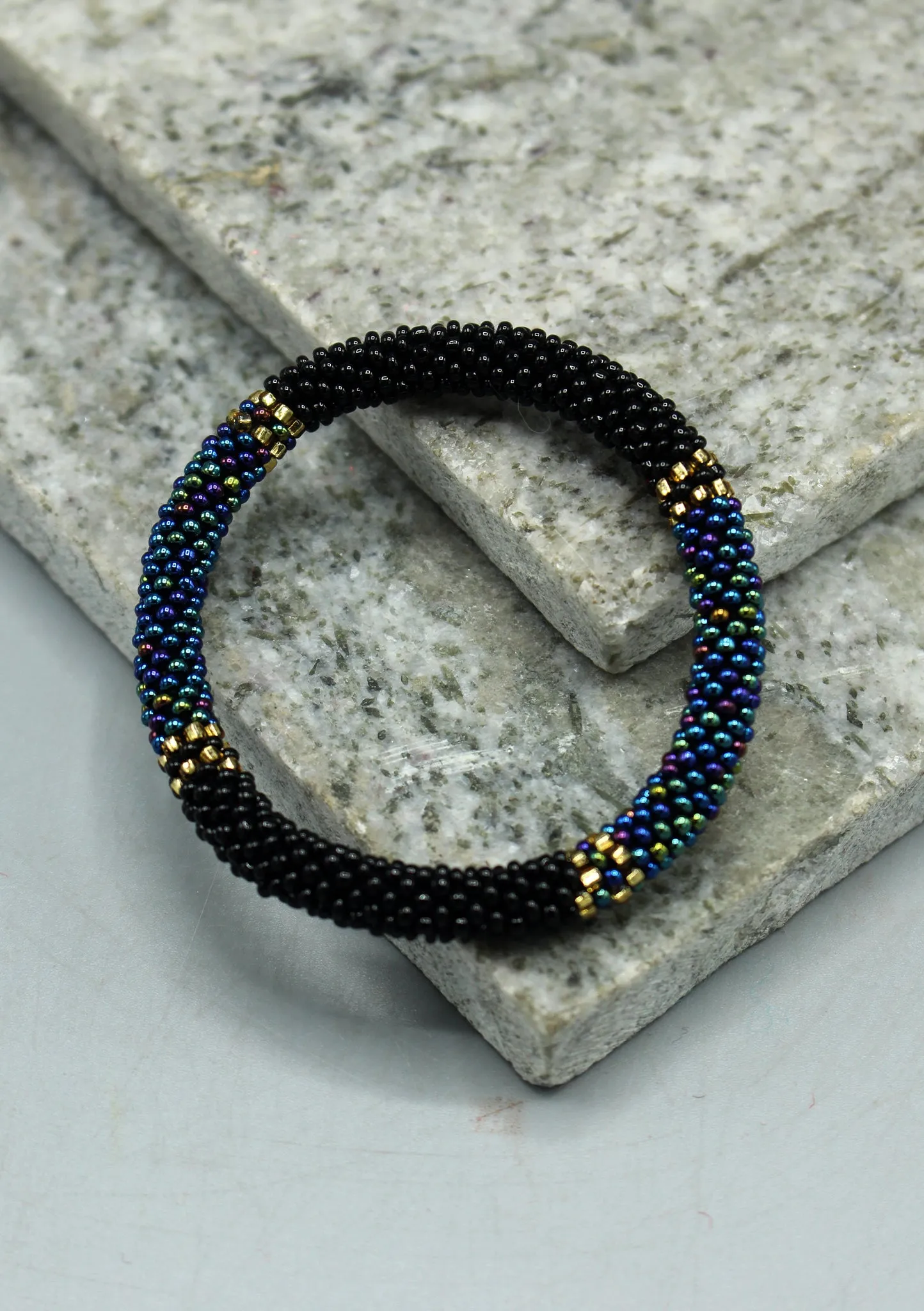 Shiny Black & Mixed Color Beads Nepalese Roll on Bracelet