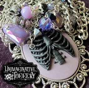 Silver and lavender rib cage 3-layer necklace