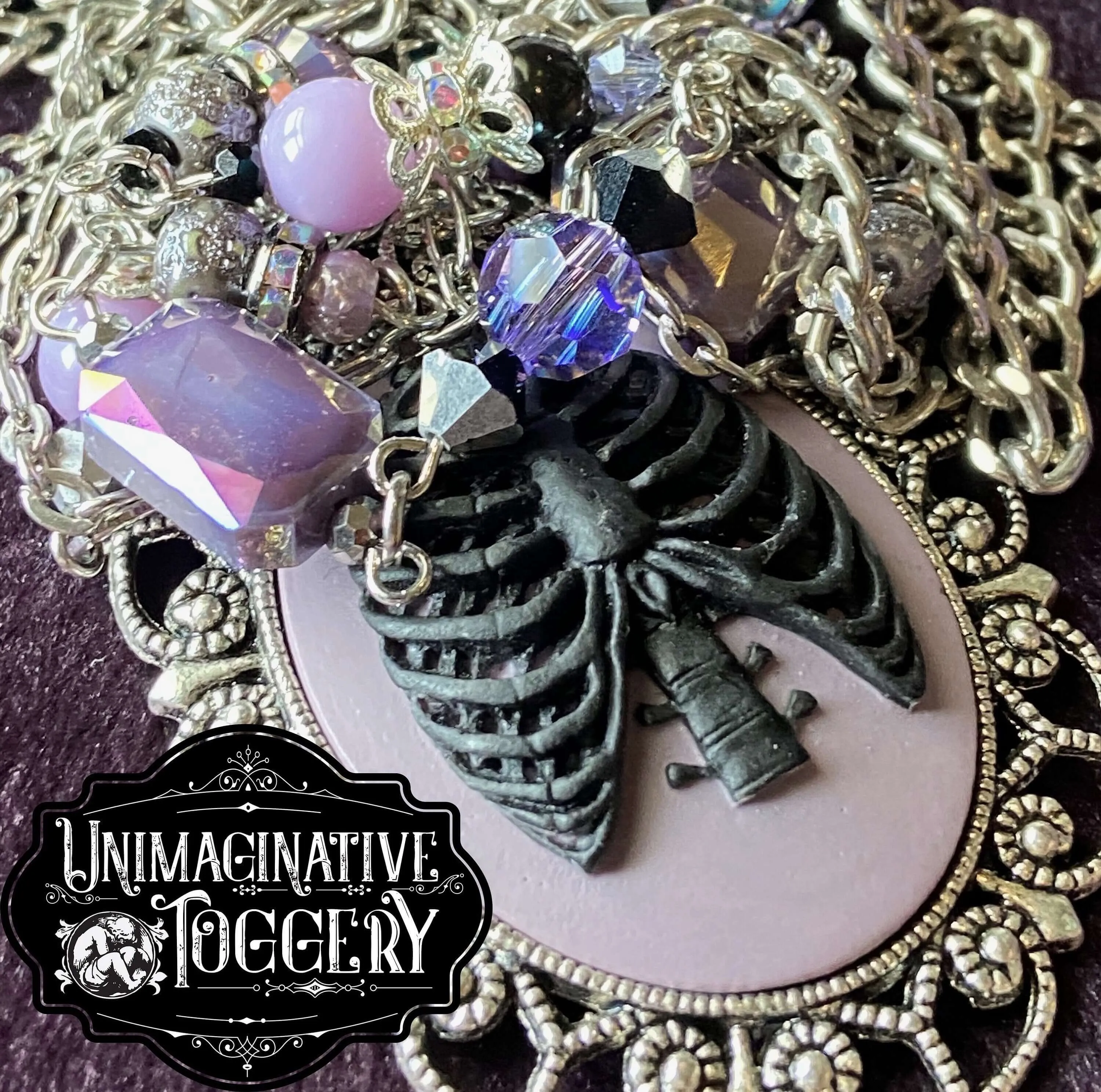 Silver and lavender rib cage 3-layer necklace