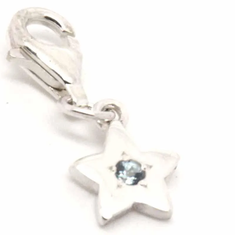 Silver Birthstone Star Charm with Clip on Clasp