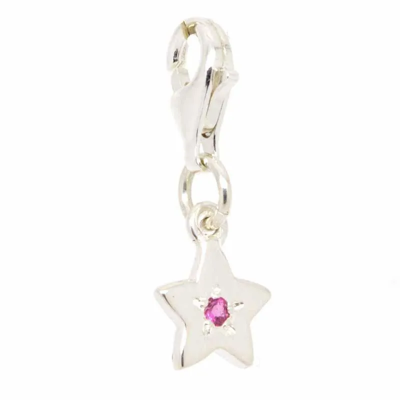 Silver Birthstone Star Charm with Clip on Clasp