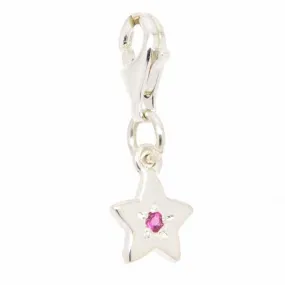Silver Birthstone Star Charm with Clip on Clasp