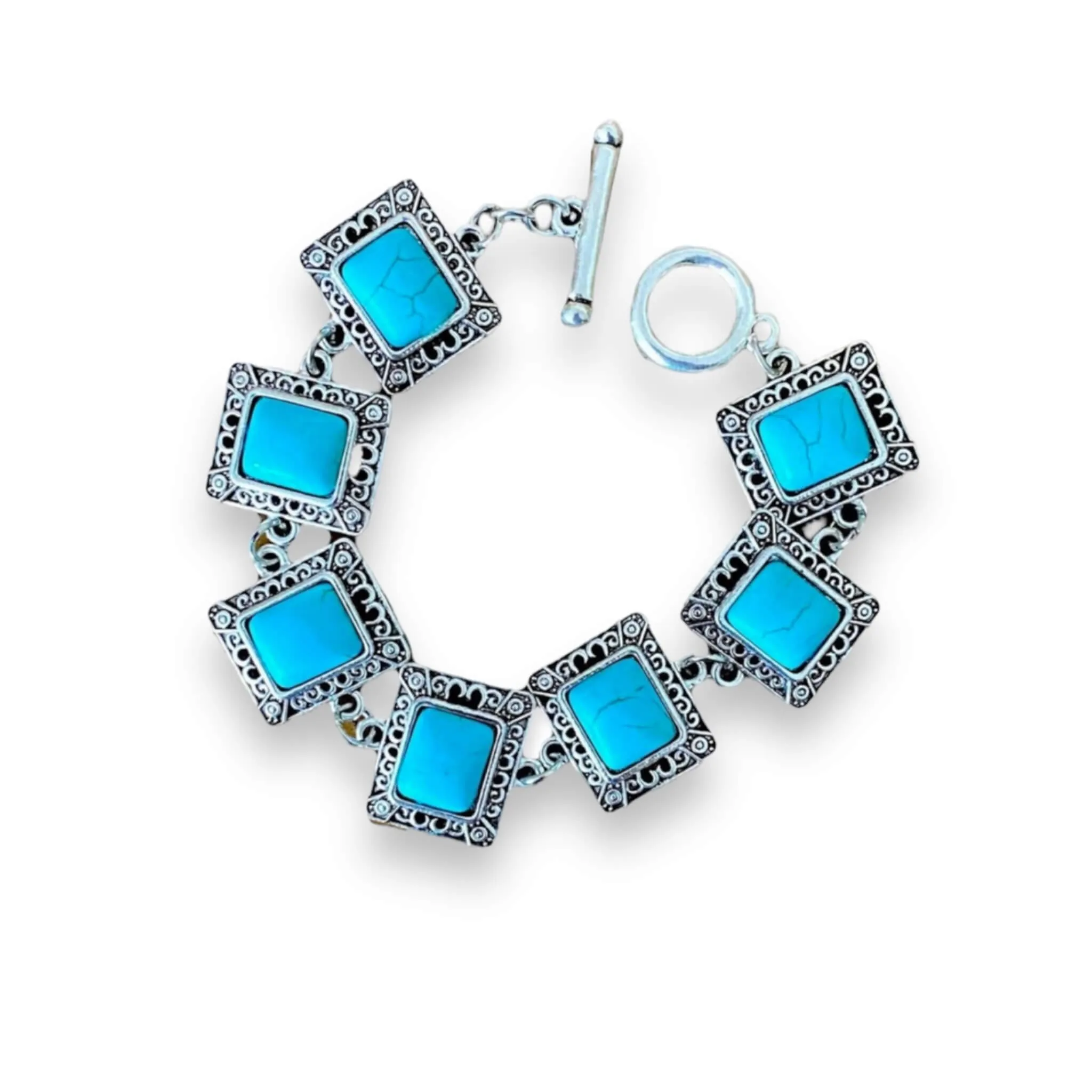 Silver Filagree Turquoise Toggle Bracelets