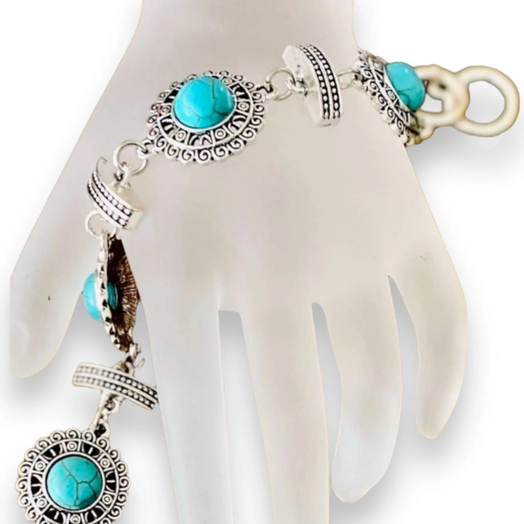 Silver Filagree Turquoise Toggle Bracelets