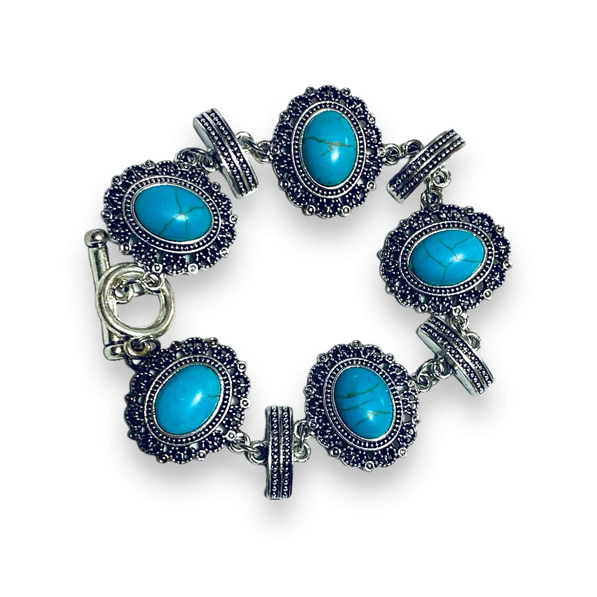 Silver Filagree Turquoise Toggle Bracelets