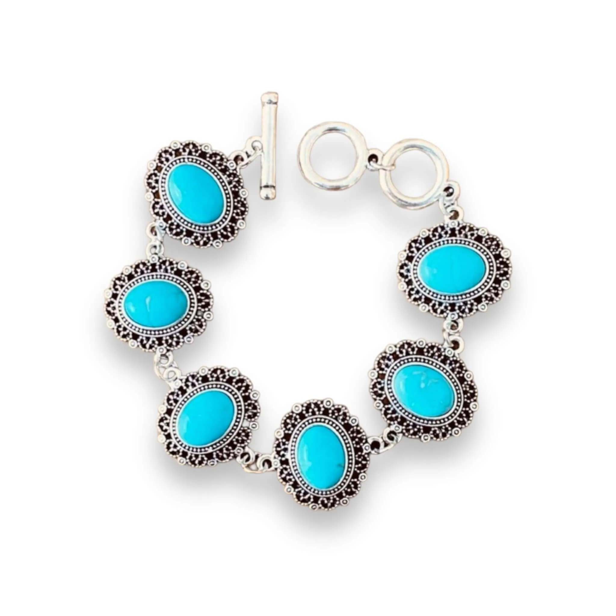 Silver Filagree Turquoise Toggle Bracelets
