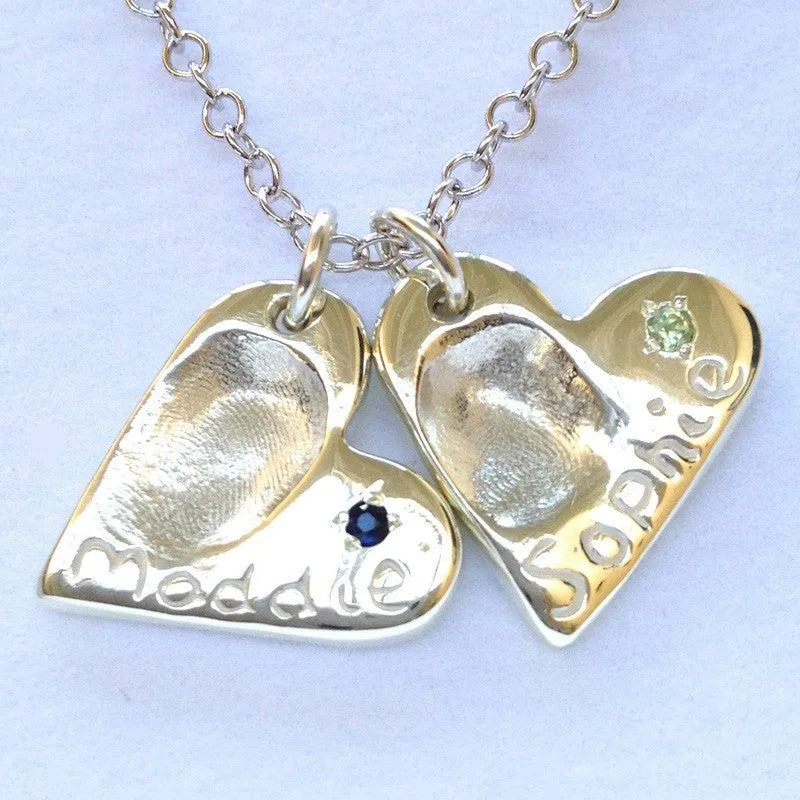 Silver Fingerprint Heart Charm with Birthstone