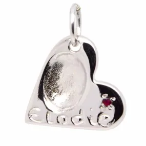 Silver Fingerprint Heart Charm with Birthstone