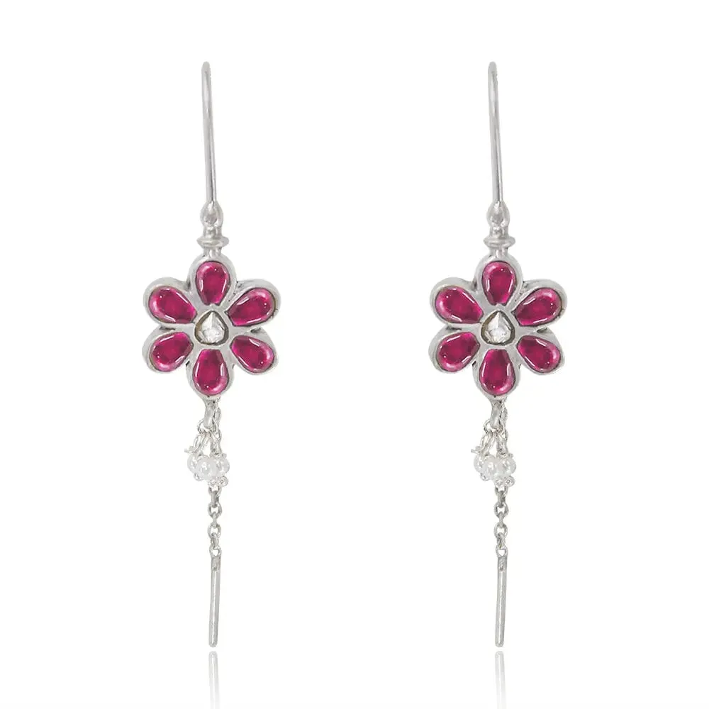 Silver flower sui dhaga earrings