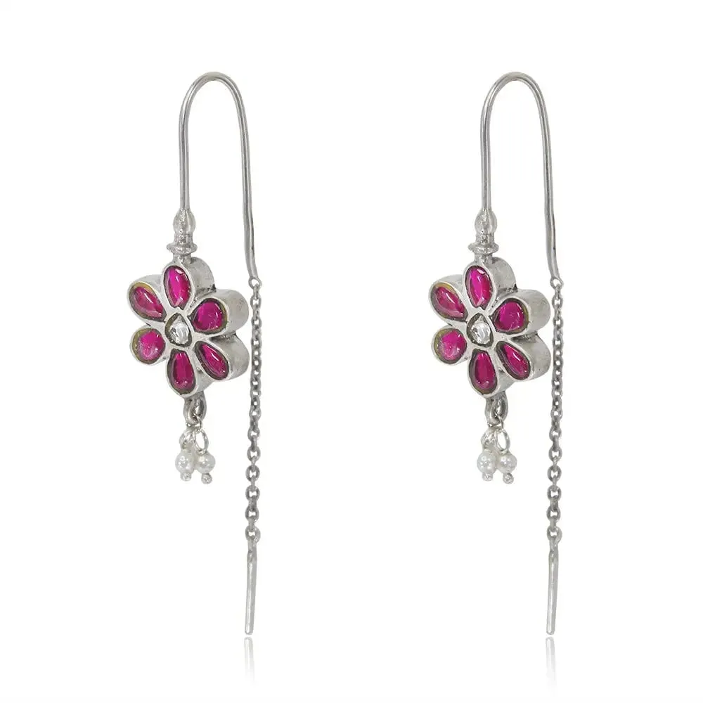 Silver flower sui dhaga earrings