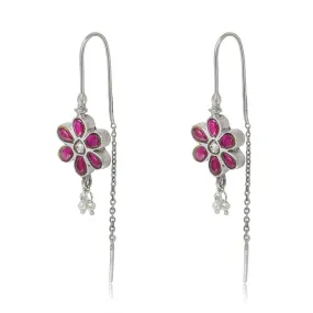 Silver flower sui dhaga earrings