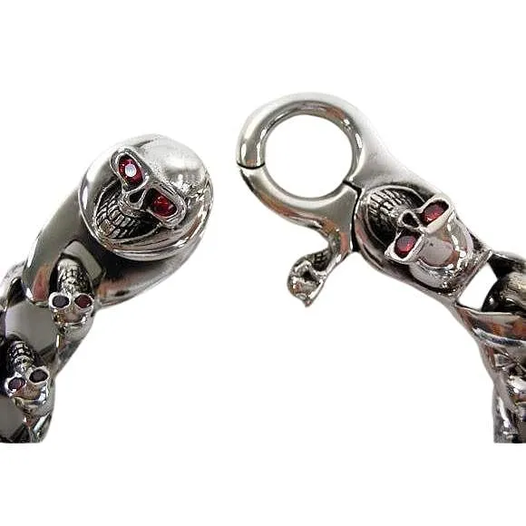 Silver Garnet Eyes Skull Bracelet