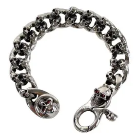 Silver Garnet Eyes Skull Bracelet