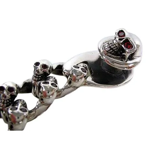 Silver Garnet Eyes Skull Bracelet