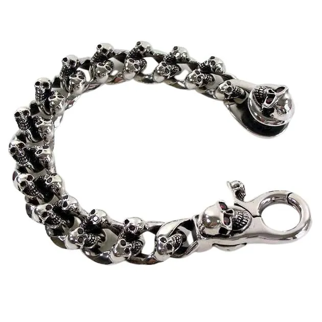 Silver Garnet Eyes Skull Bracelet
