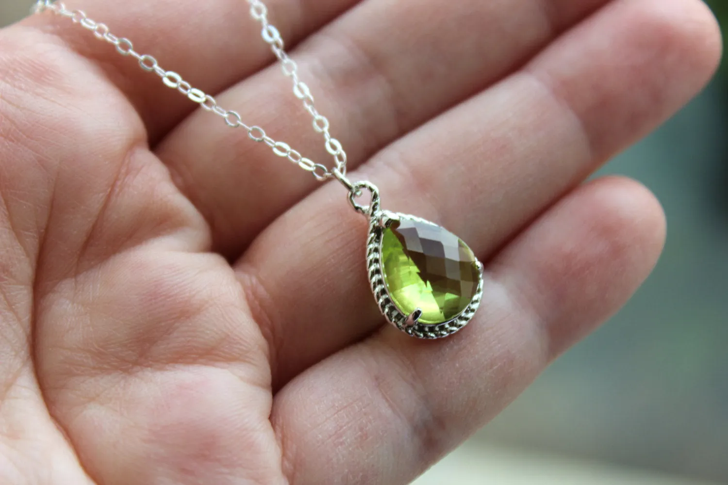 Silver Peridot Necklace Apple Green Jewelry - Sterling Silver Chain - Wedding Necklace Jewelry Bridesmaid Gift Jewelry Green Bridal Jewelry