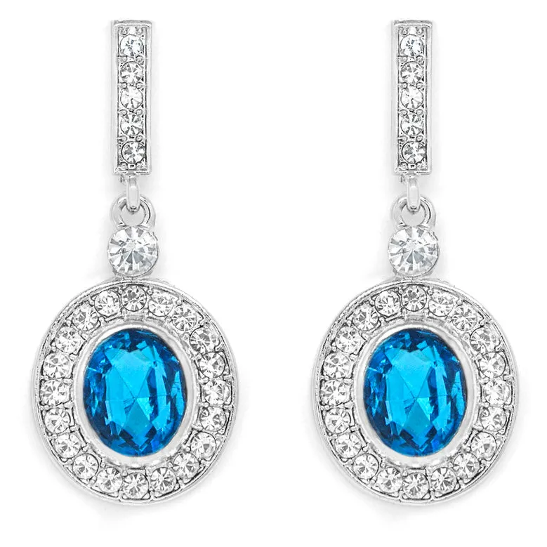 Silver Tone Oval Shape Stud Earrings Wit