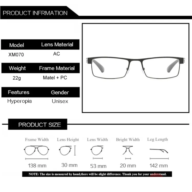 Simple Matel Frame Reading Glasses Hyperopia Eyeglasses  3.50D(Matte Black)