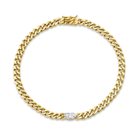 SMALL CUBAN LINK BRACELET WITH MARQUISE DIAMOND CENTER