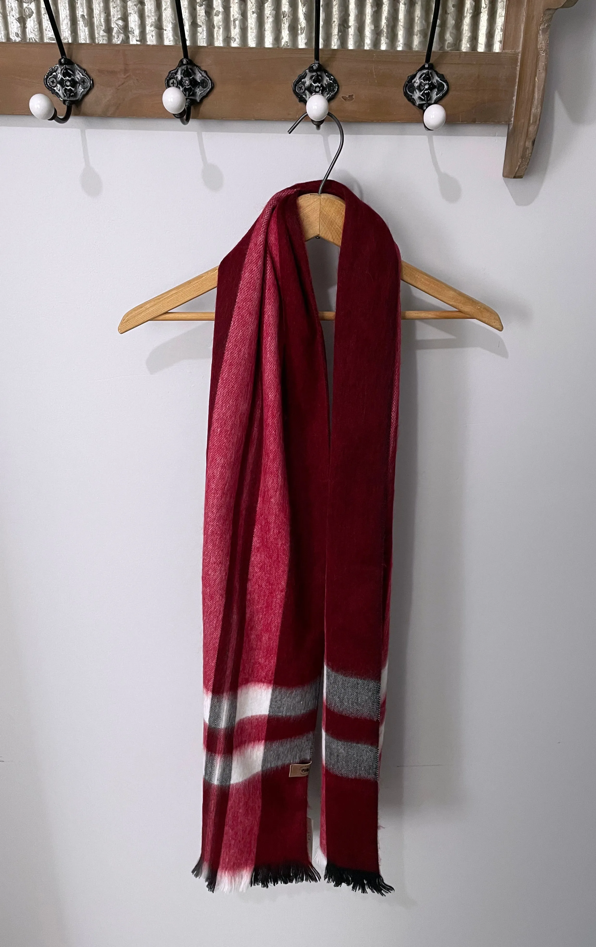 Soft Cozy Rich Red Plaid Alpaca Scarf