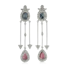Solid 18K White Gold Rose Cut Diamond Chandelier Earrings Fashion Jewelry