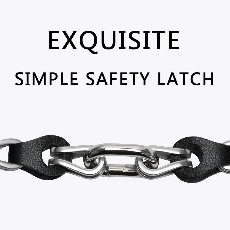 Stainless Steel Leather Ring Chain Belt Mi band 8 Straps - Silver & Rose Gold