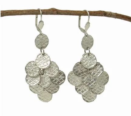 Stamped Disc Chandelier Earrings in Silver