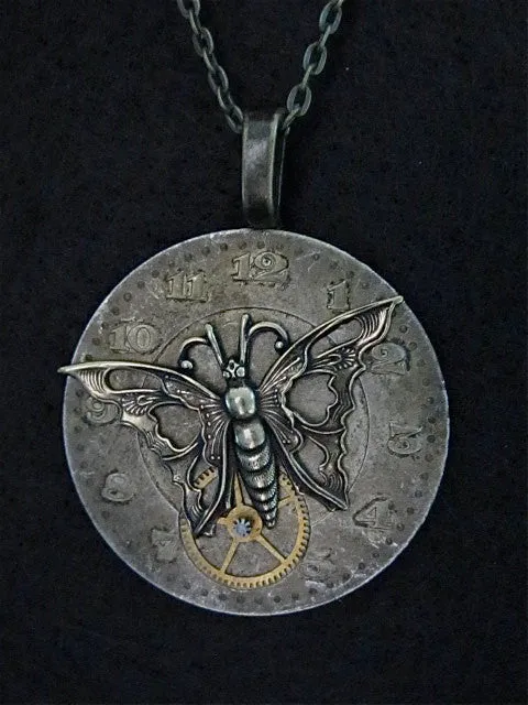 Steampunk Necklace - Flutter - Steampunk jewelry made with real vintge pocket watch parts