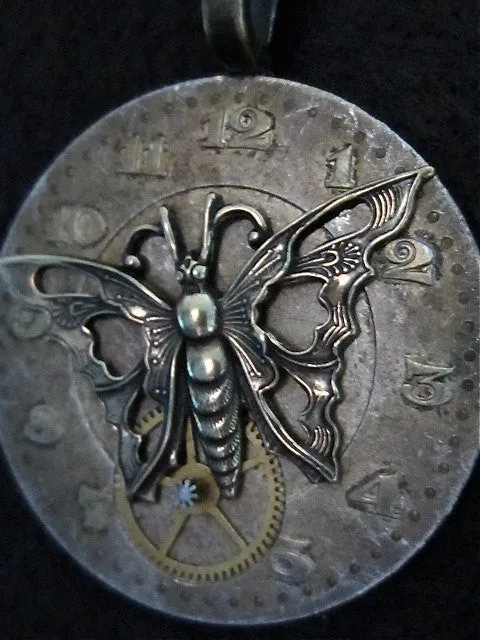 Steampunk Necklace - Flutter - Steampunk jewelry made with real vintge pocket watch parts