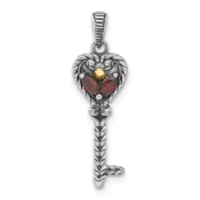 Sterling Silver Gold Carat Garnet Key Charm