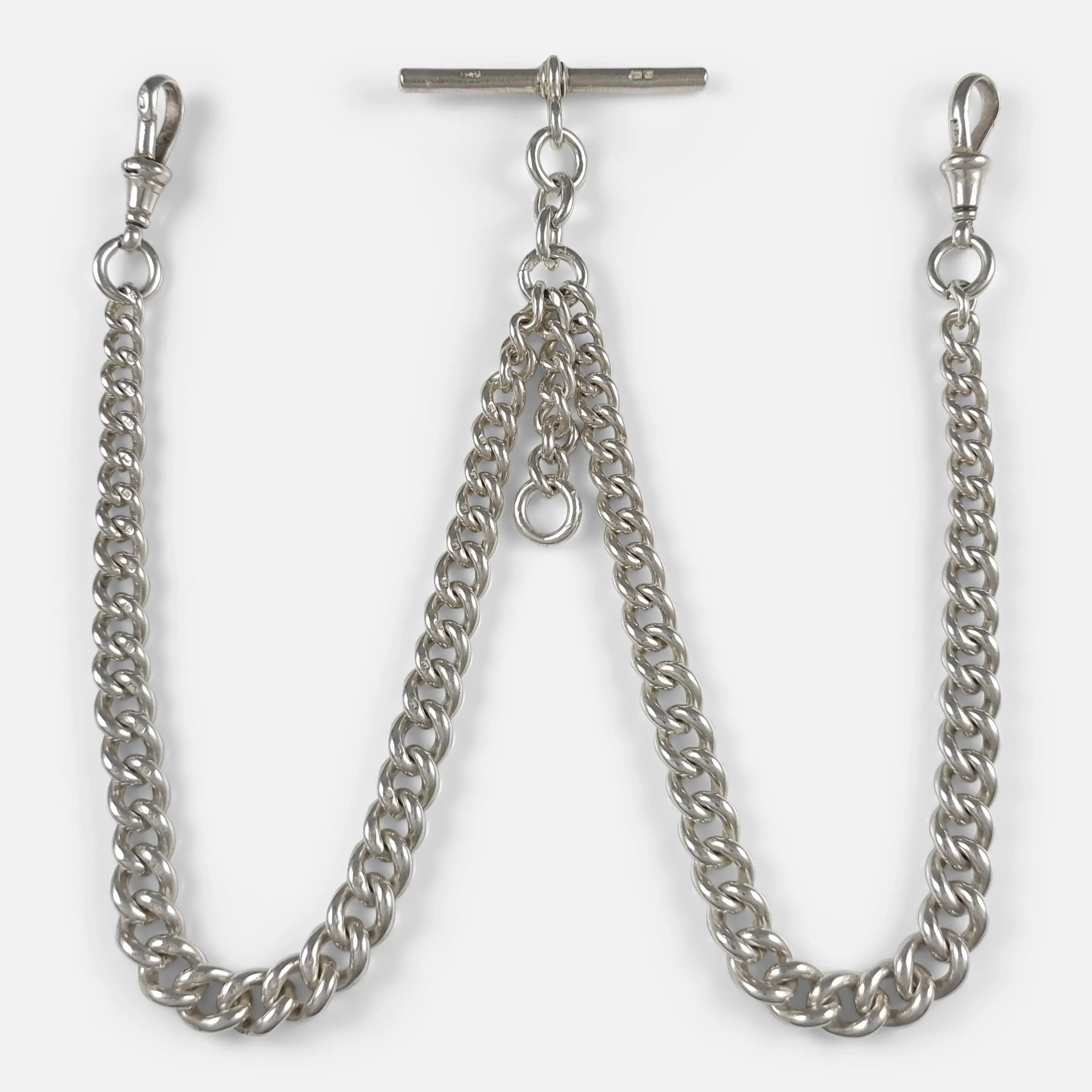 Sterling Silver Graduating Double Albert Watch Chain, 67.6g