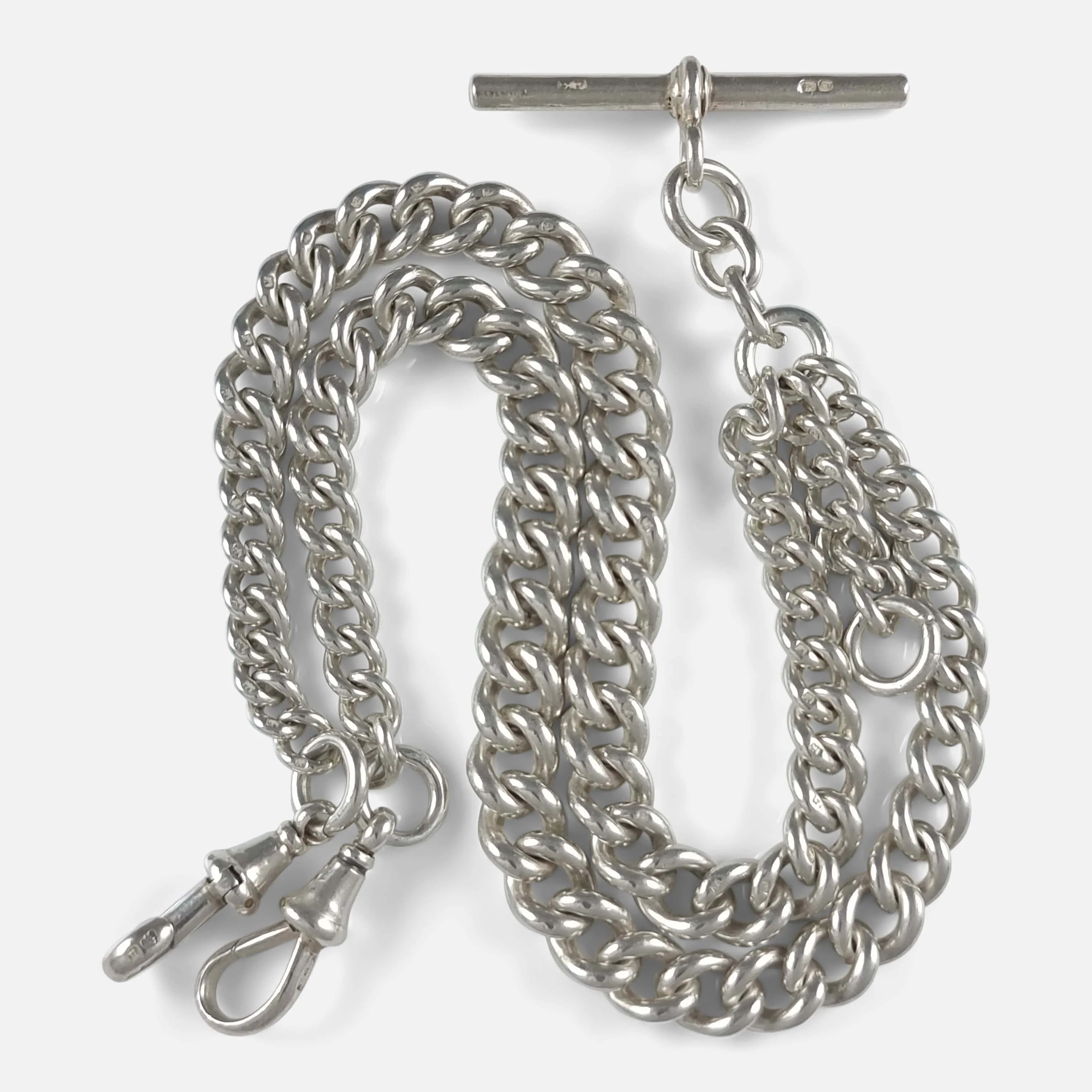 Sterling Silver Graduating Double Albert Watch Chain, 67.6g