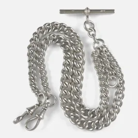 Sterling Silver Graduating Double Albert Watch Chain, 67.6g