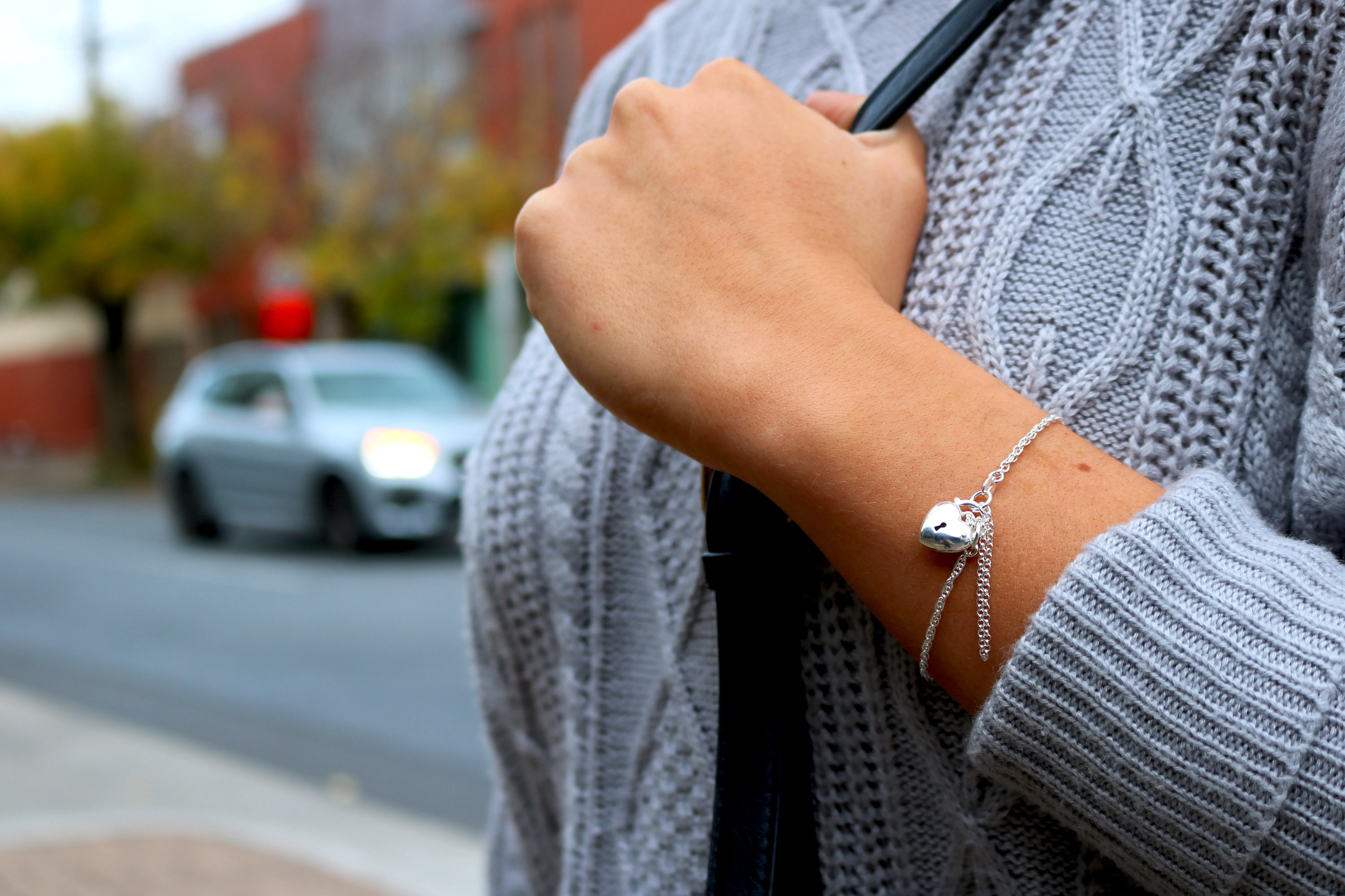 Sterling Silver Rope Puff Heart Padlock Bracelet