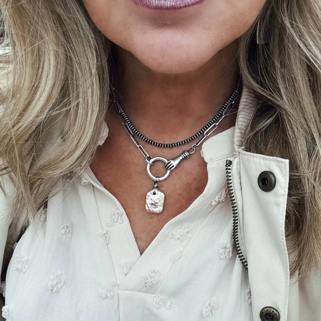 Sterling Silver Victorian Hand Charm Holder Necklace