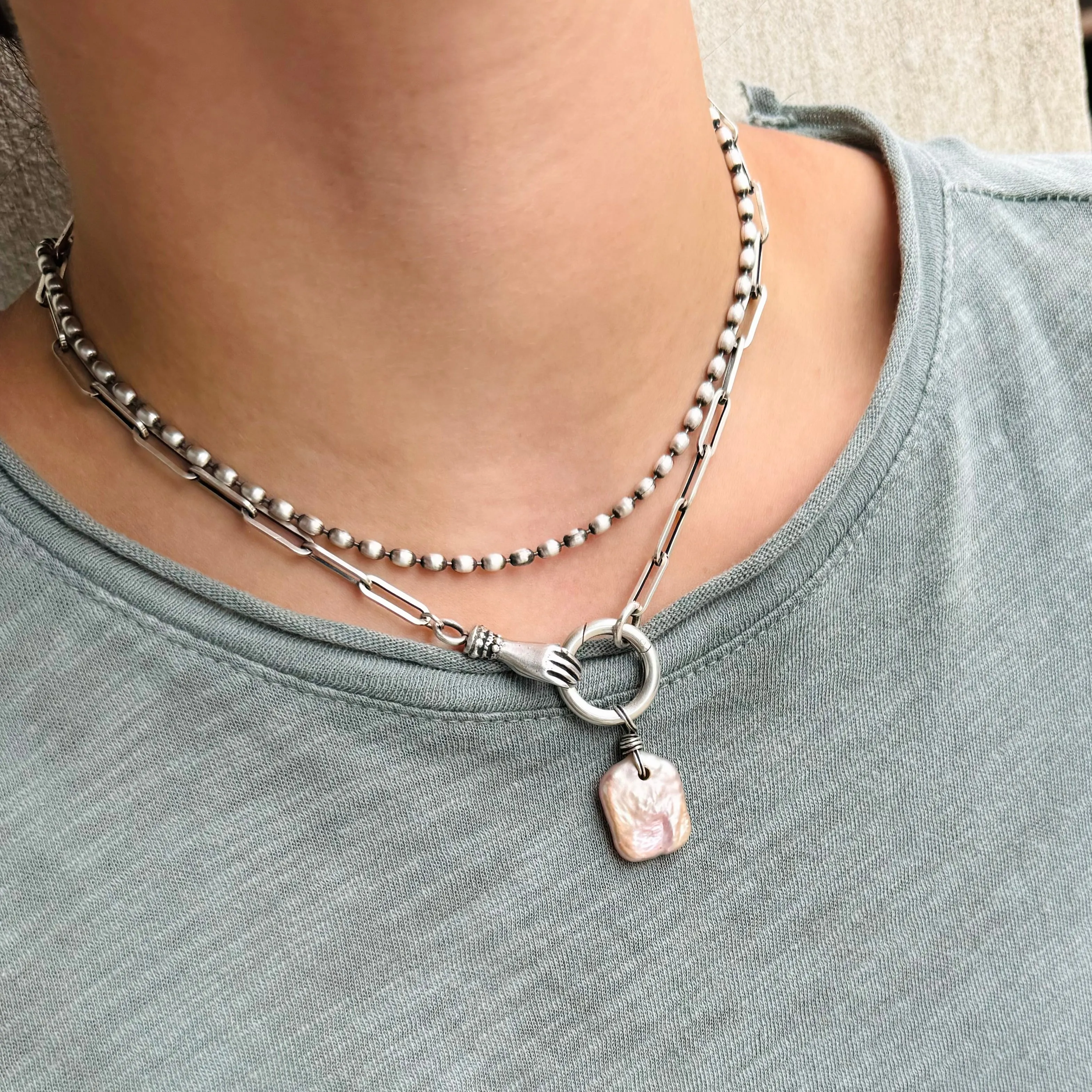 Sterling Silver Victorian Hand Charm Holder Necklace